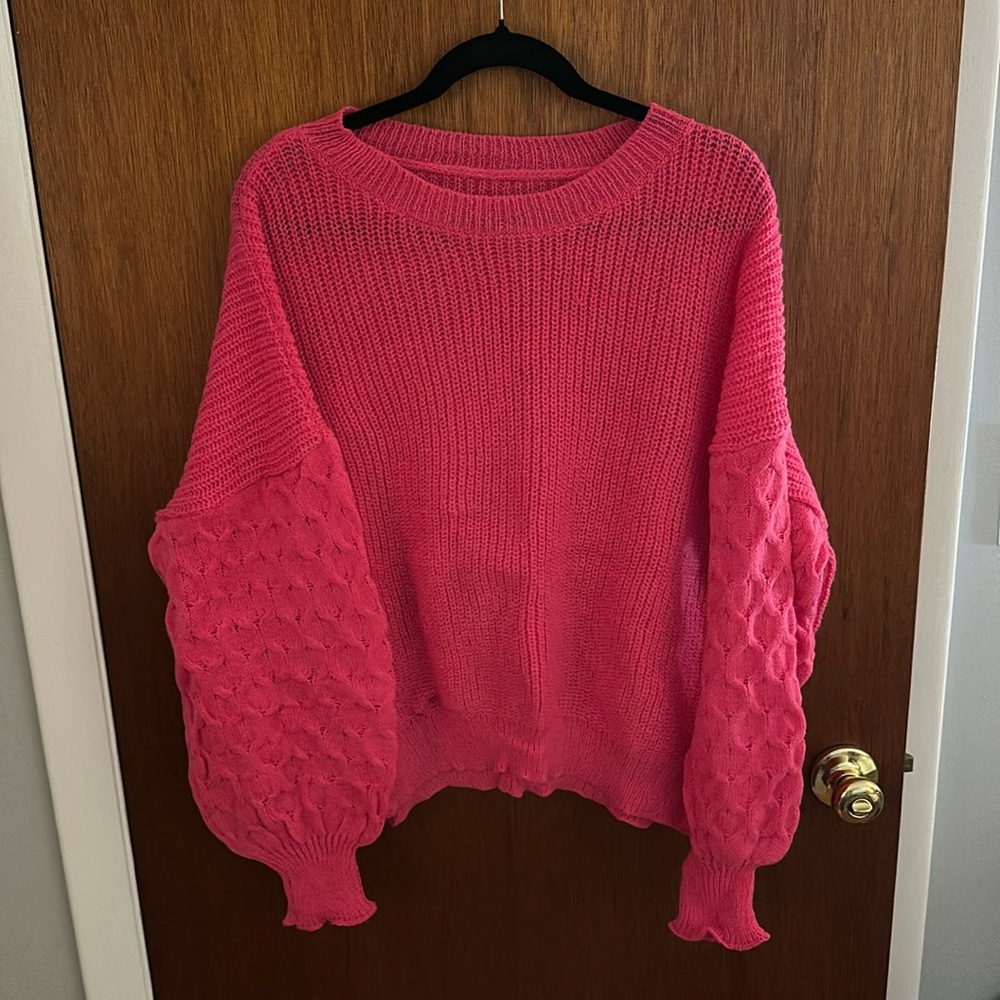 Bright pink balloon sleeve sweater